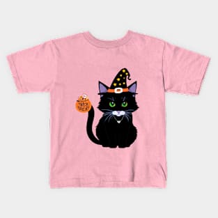 Dark Cat Trick or Treat: A Mysterious Halloween Night Kids T-Shirt